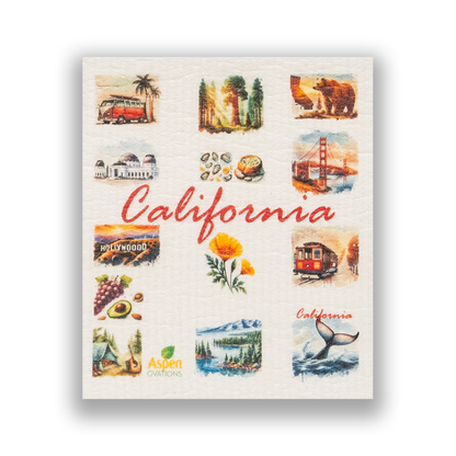 California Travel Dishcloth | Golden State Landmark Kitchen Decor | Reusable Swedish Sponge Cloth