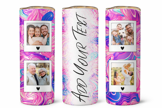 Custom 20 oz Skinny Tumbler – Personalized Stainless Steel Cup with Photo, Name or Logo, Sublimated Tumbler with Lid & Straw, Gift for Mom, Dad, Business