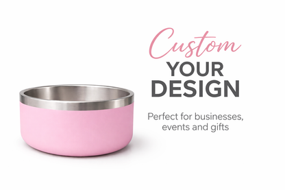 Custom Stainless Pink Steel Dog Bowl 64 oz – Personalized Pet Bowl, Double Wall Insulated, Non-Slip Dog Food & Water Bowl, Custom Logo Pet Bowl