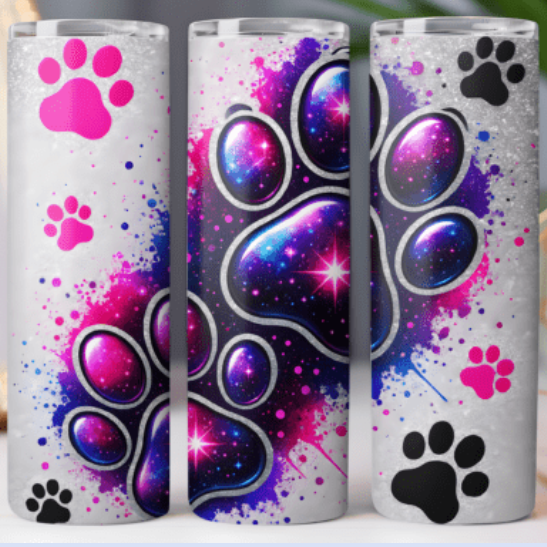 Dog Paw Print 20 oz Skinny Tumbler – Cute coloruful Pet Lover Stainless Steel Cup paw Design, Gift for Dog Moms & Animal Lovers