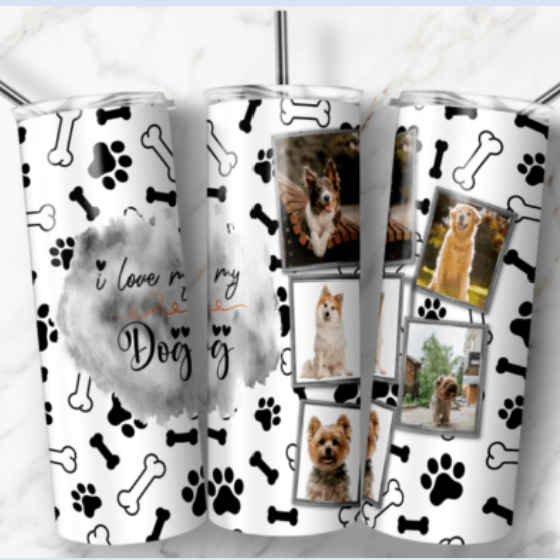 Dog Paw Print 20 oz Skinny Tumbler – Cute PHOTO Pet Lover Stainless Steel Cup paw Design, Gift for Dog Moms & Animal Lovers