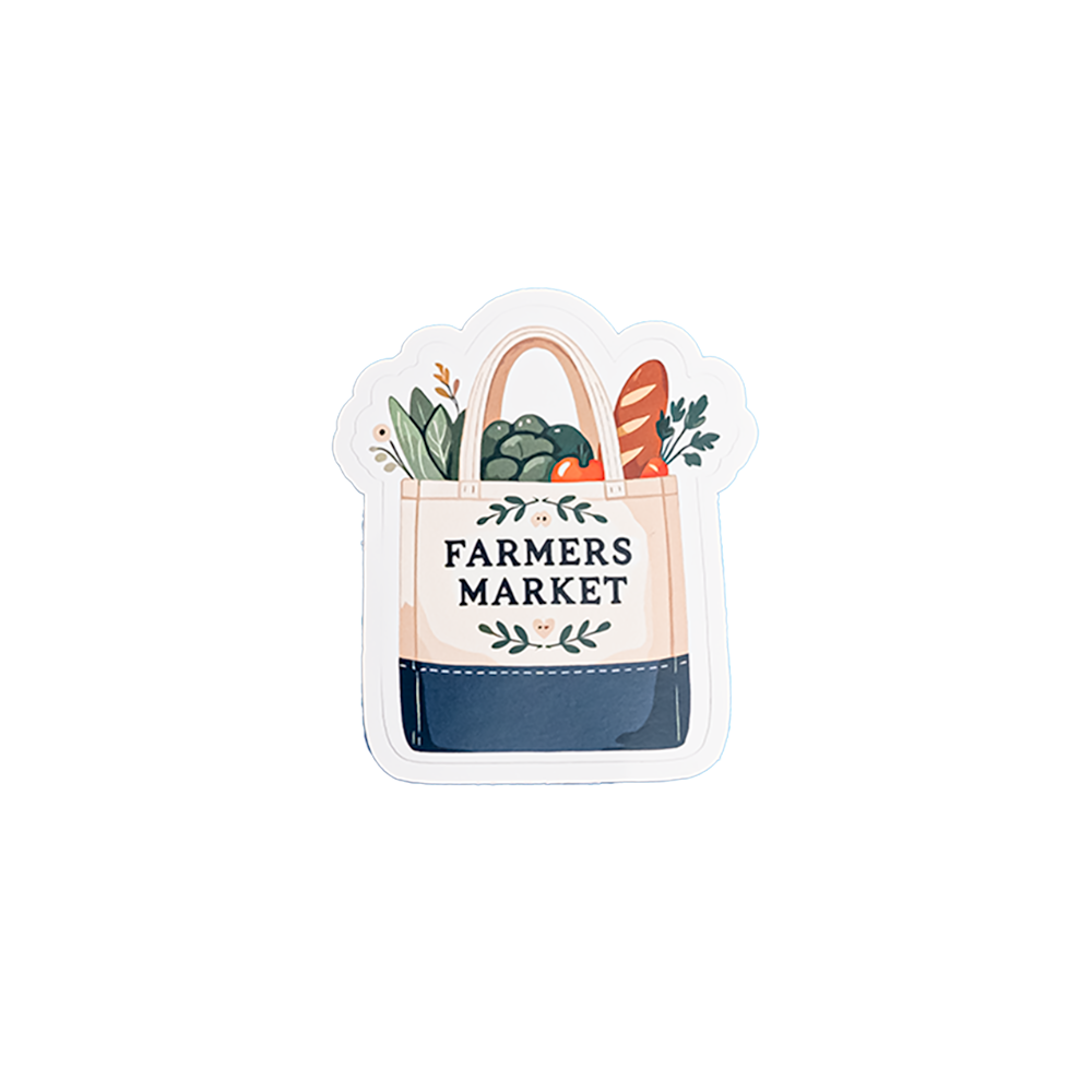 5 pc Farmers Market Tote Bag Sticker - Cute Grocery Bag Vinyl Decal | Aesthetic Sticker for Market Lovers, Eco-Shoppers & Foodies