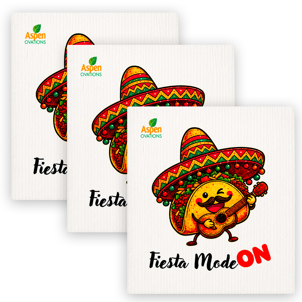 Fiesta Mode ON Swedish Dishcloth | Funny Taco Kitchen Cloth | Reusable Eco Friendly Sponge Cloth | Cinco de Mayo Kitchen Decor | Mexican Fiesta Gift