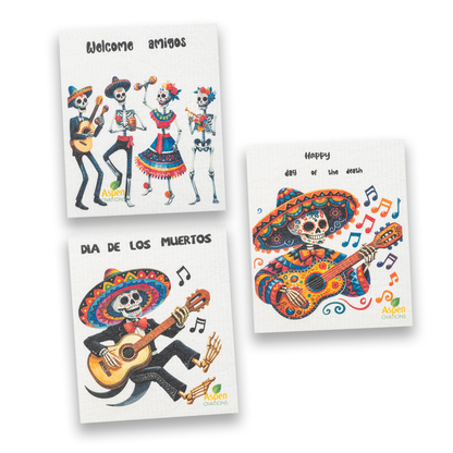 Dia de los muertos-Happy day of the dead mixed Set of 3 Dishcloth Eco-Friendly, Reusable Kitchen Sponge Cloth for Sustainable Cleaning