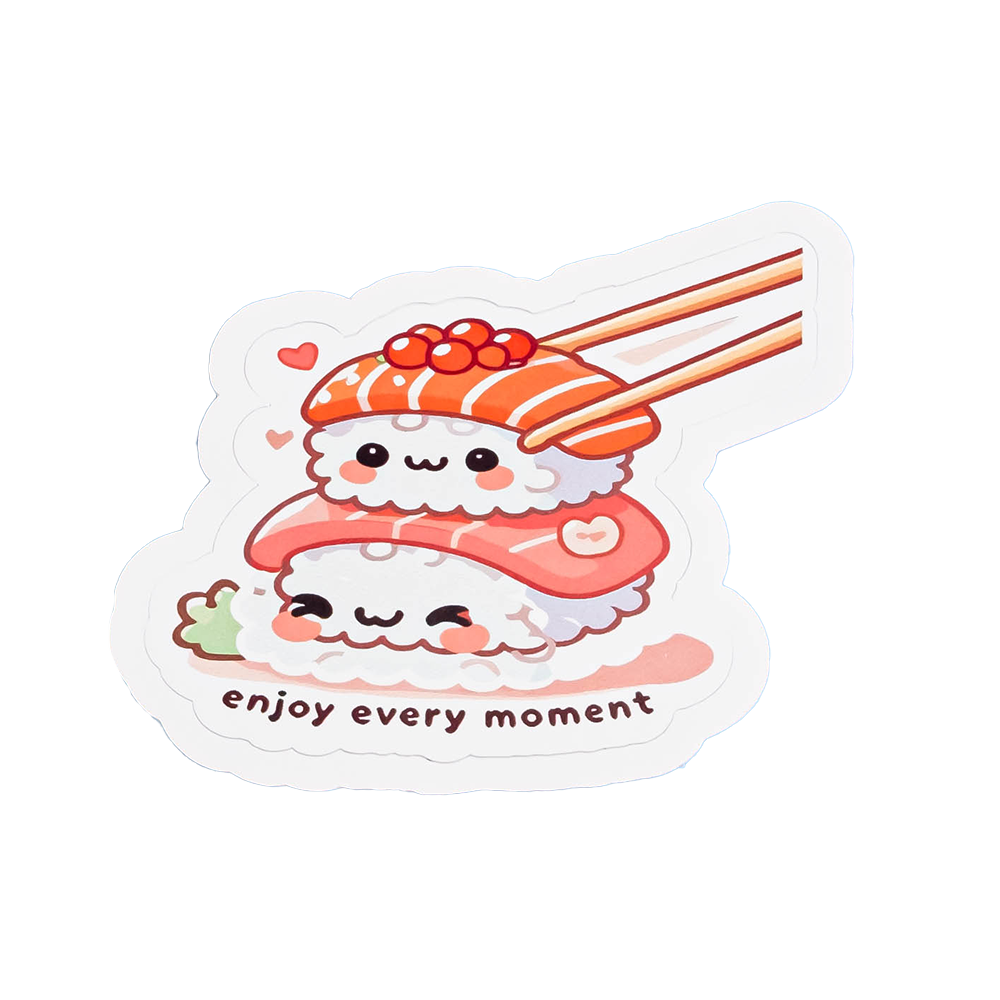 Cute Sushi Sticker - "Happy Sushi Time" Kawaii Vinyl Decal | Adorable Food Sticker for Laptops, Water Bottles & Sushi Lovers