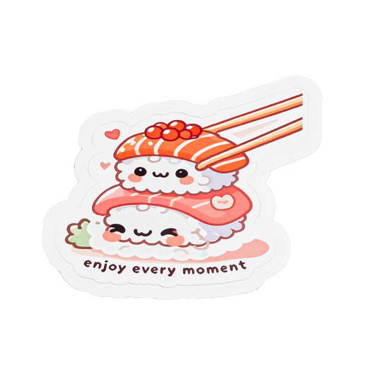 Cute Sushi Sticker - "Happy Sushi Time" Kawaii Vinyl Decal | Adorable Food Sticker for Laptops, Water Bottles & Sushi Lovers