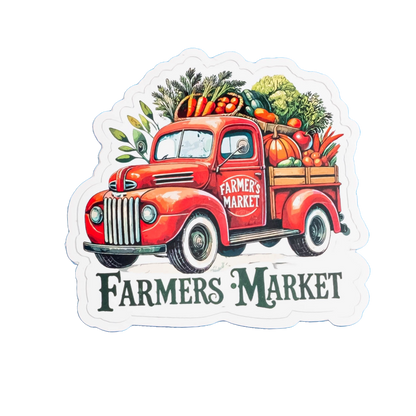 Farmers Market Sticker - Vintage Red Truck with Fresh Produce | Rustic Farmhouse Vinyl Decal for Laptops, Water Bottles & Market Lovers