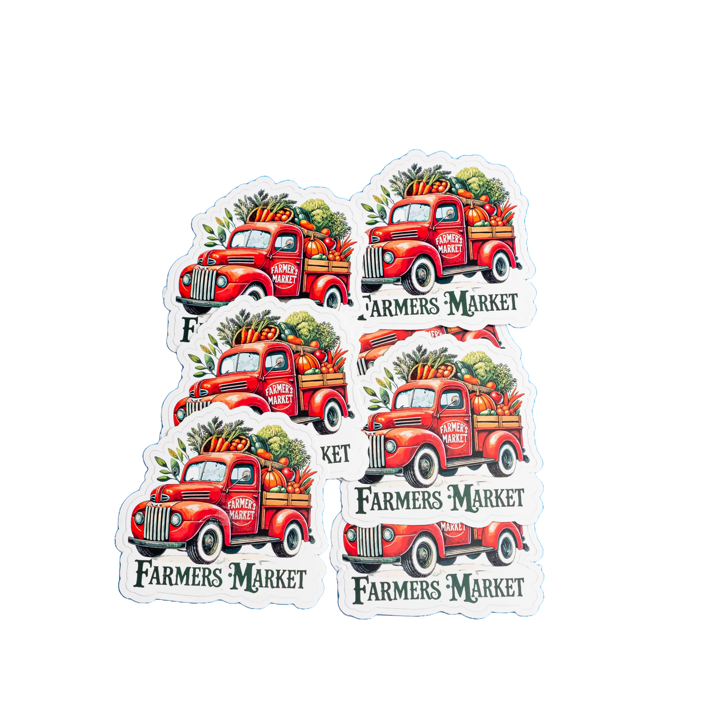 Farmers Market Sticker - Vintage Red Truck with Fresh Produce | Rustic Farmhouse Vinyl Decal for Laptops, Water Bottles & Market Lovers