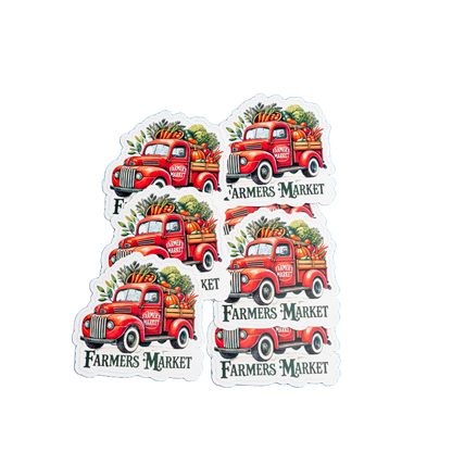 Farmers Market Sticker - Vintage Red Truck with Fresh Produce | Rustic Farmhouse Vinyl Decal for Laptops, Water Bottles & Market Lovers