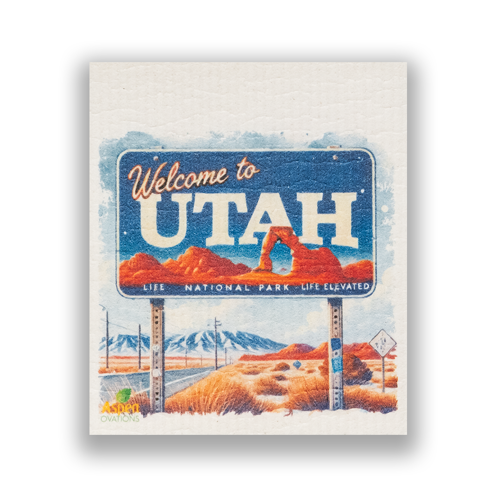 Welcome Vintage Utah Dishcloth | Rustic Mountain & Pioneer Decor | Eco Friendly Kitchen Cloth