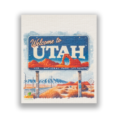 Welcome Vintage Utah Dishcloth | Rustic Mountain & Pioneer Decor | Eco Friendly Kitchen Cloth