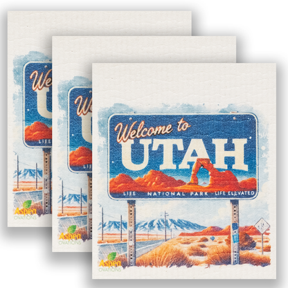 Welcome to Utah Dishcloth | Mountain Ski Lodge & Pioneer Art | Reusable Swedish Sponge Cloth