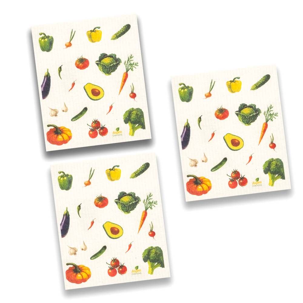 🥕 Farm Fresh Veggies Set of 3 Swedish Dishcloth – Zero Waste Kitchen Sponge, Reusable Cleaning Cloth, Eco-Friendly Dish Towel, Sustainable Gift for Foodies & Garden Lovers 🥑🌽