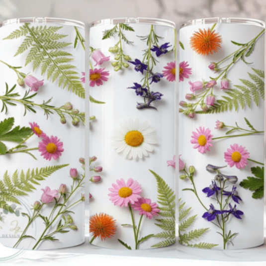 Floral 20 oz Skinny Tumbler – 3D Colorful Flower Stainless Steel Cup with Lid & Straw, Spring Garden Design, Gift for Mom, Women & Nature Lovers