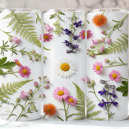 Floral 20 oz Skinny Tumbler – 3D Colorful Flower Stainless Steel Cup with Lid & Straw, Spring Garden Design, Gift for Mom, Women & Nature Lovers