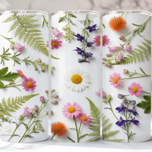 Floral 20 oz Skinny Tumbler – 3D Colorful Flower Stainless Steel Cup with Lid & Straw, Spring Garden Design, Gift for Mom, Women & Nature Lovers