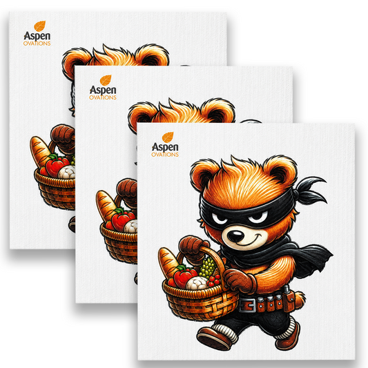 Campsite Snack Thief set of 3 Swedish Dishcloth | bear Kitchen Decor | Cottagecore Eco )