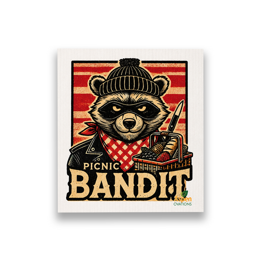 Bear Camp Bandit single Swedish Dishcloth | bear Kitchen Decor | Cottagecore Eco )