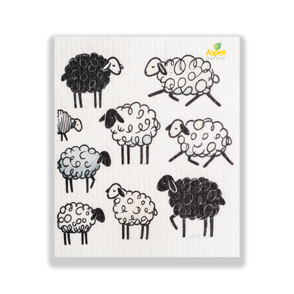 Cute Sheep Set of 3 Swedish Dishcloth Eco-Friendly Swedish Dishcloth – Reusable, Eco-Friendly Kitchen Sponge Cloth for Absorbing Spills, Cleaning Surfaces, Washing Dishes & Replacing Paper Towels – Zero Waste Sustainable Gift