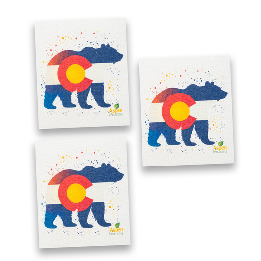 Colorado Flag Bear set of 3 Swedish Dishcloth – Reusable Eco-Friendly Kitchen Towel, Zero Waste Sponge Cloth, Colorado Souvenir, Rustic Mountain Decor, Sustainable Gift for Outdoorsy Lovers