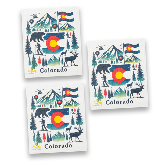 Colorado Adventure Set of 3 Swedish Dishcloth – Eco-Friendly Kitchen Sponge, Zero Waste Cleaning Towel, Colorado Souvenir, Nature Lover Gift, Mountain Decor, Ski & Hiking Enthusiast Must-Have