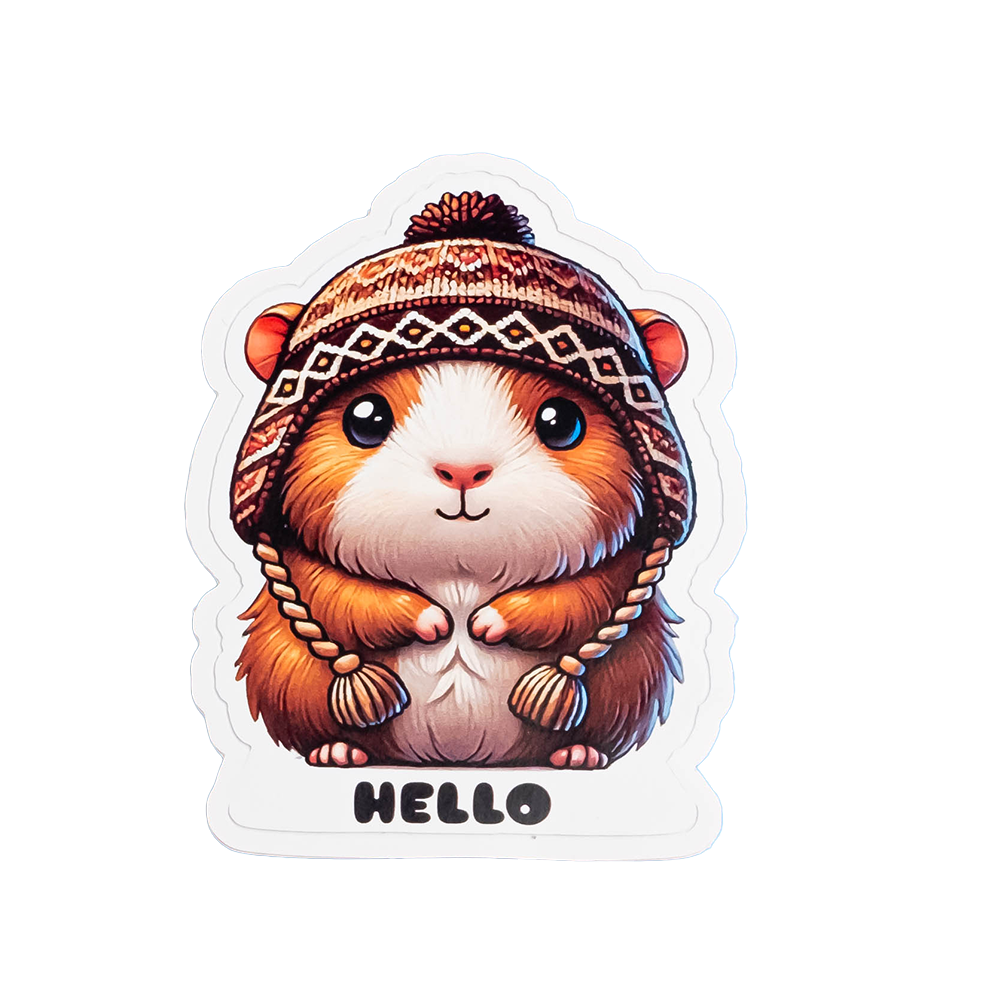 Cute Guinea Pig Sticker - Cozy Winter Cuy with Hat Vinyl Decal | Adorable Animal Sticker for Laptops, Water Bottles & Pet Lovers