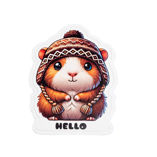 Cute Guinea Pig Sticker - Cozy Winter Cuy with Hat Vinyl Decal | Adorable Animal Sticker for Laptops, Water Bottles & Pet Lovers