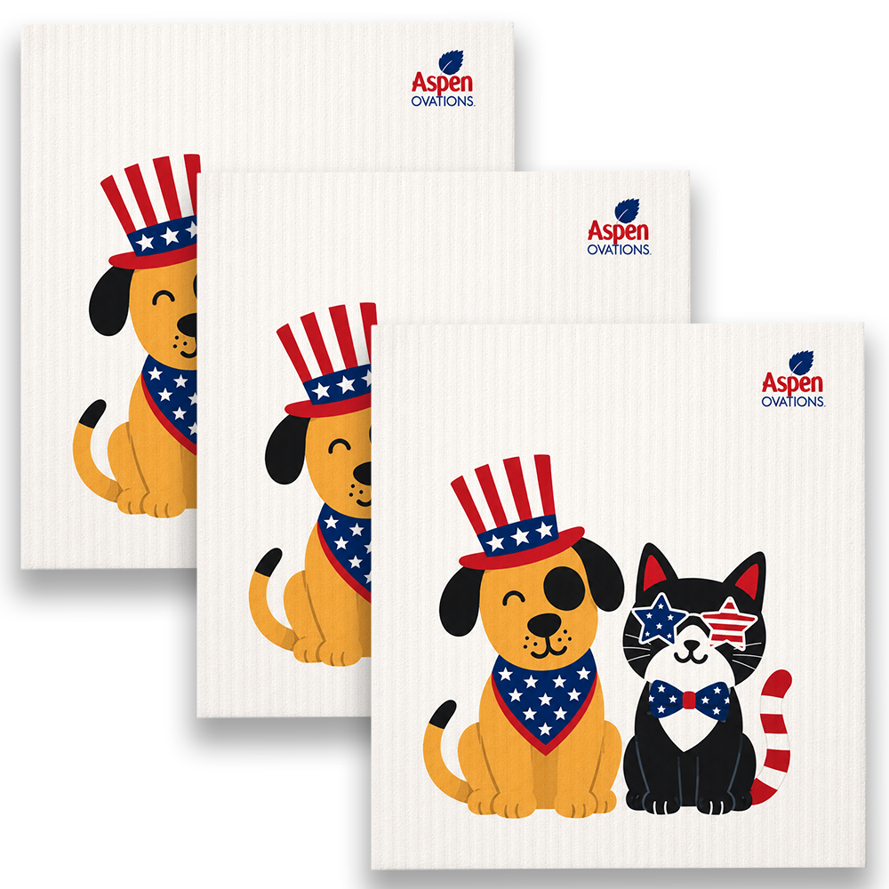 Patriotic Dog & Cat Swedish Dishcloths set of 3 Reusable  Cloths | American Dog Gift