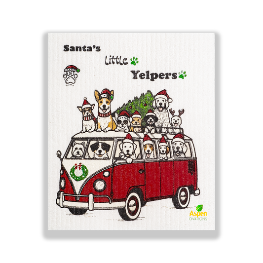 Santas little Yelpers Dogs Swedish Dishcloth Eco-Friendly