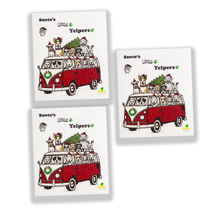Santas little Yelpers Dogs Set of 3 Swedish Dishcloth Eco-Friendly Reusable Swedish Dishcloth – Ultra-Absorbent, Eco-Friendly Kitchen Sponge Cloth for Cleaning, Washing Dishes & Replacing Paper Towels – Zero Waste, Sustainable Home Essential