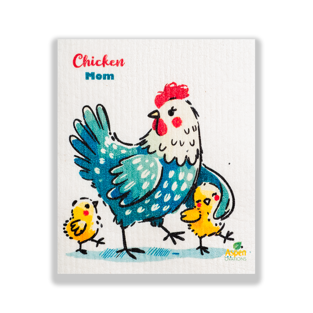 Turquoise Chicken Mom Swedish Dishcloth Eco-Friendly