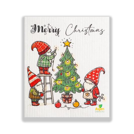 Christmas Gnomes and Tree  Swedish Dishcloth Eco-Friendly