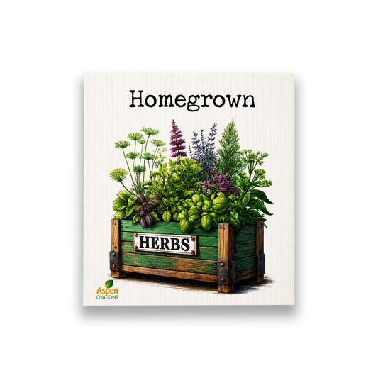 Homegrown Herbs single Swedish Dishcloth | Lily Pad Kitchen Decor | Cottagecore Eco