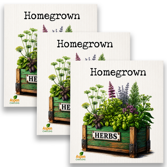 Homegrown Herbs set of 3 Swedish Dishcloth | Lily Pad Kitchen Decor | Cottagecore Eco
