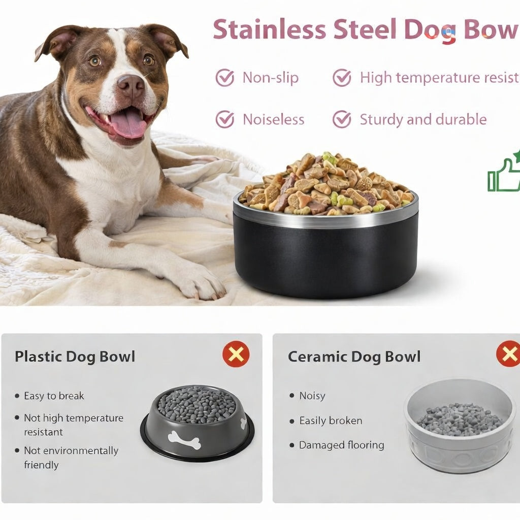 Gray Customize Your Dog Bowl – Custom Stainless Steel Dog Bowl 64 oz Double Wall Insulated Non Slip Pet Bowl for Food and Water (Copy)