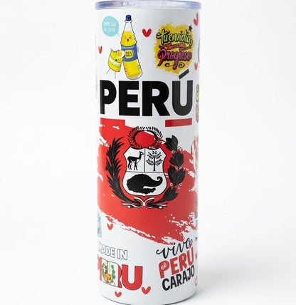 Perú 20 oz Skinny Tumbler – Peruvian Pride Stainless Steel Cup, Viva el Perú Travel Mug, Latino Culture Gift with Lid & Straw