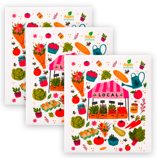 local farmers set of 3Swedish Dishcloth | Farm Fresh Kitchen Decor | Reusable ECO Cloth