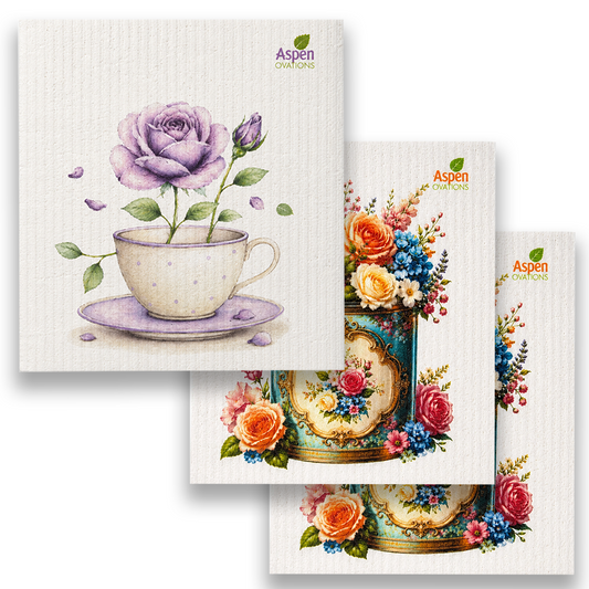 Mixed Floral Rose Swedish Dishcloth | Vintage Cottage Kitchen Decor | Reusable Sponge Cloth