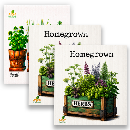 Mixed Herbs set of 3 Swedish Dishcloth | Lily Pad Kitchen Decor | Cottagecore Eco