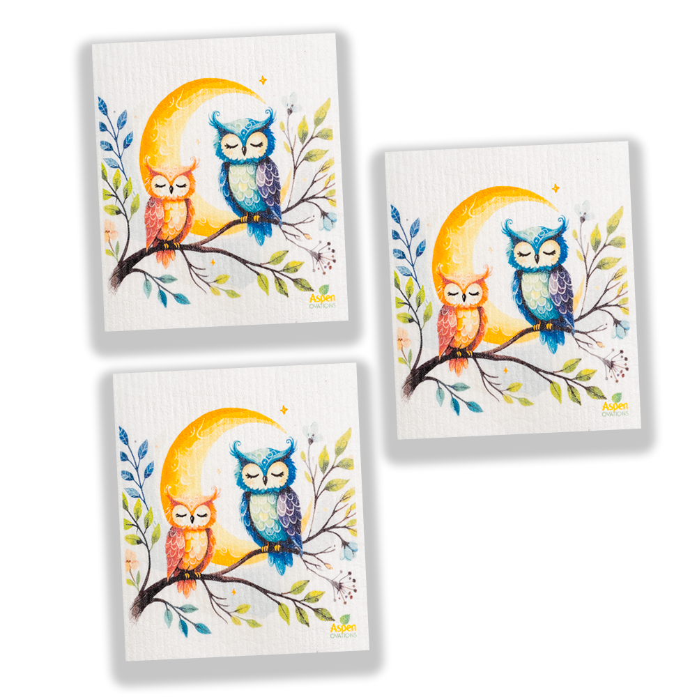 Cute Owls  Set of 3  Swedish Dishcloth Eco-Friendly Reusable Swedish Dishcloth – Ultra-Absorbent, Eco-Friendly Kitchen Sponge Cloth for Cleaning, Washing Dishes & Replacing Paper Towels – Zero Waste, Sustainable Home Essential