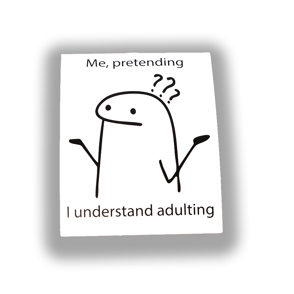 5 pc Funny Adulting Sticker - "Me, Pretending I Understand Adulting" Vinyl Decal | Sarcastic Humor Sticker for Laptops, Water Bottles & Planners