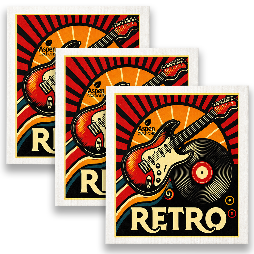 Retro Music Swedish Dishcloth | Vintage Guitar Kitchen Decor | Reusable Sponge Cloth