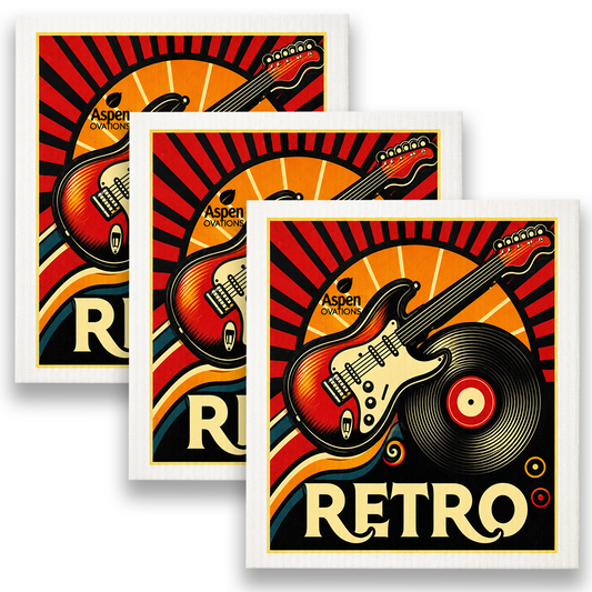 Retro Music Swedish Dishcloth | Vintage Guitar Kitchen Decor | Reusable Sponge Cloth