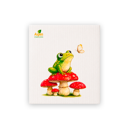 Frog Mushroom Swedish Dishcloth | Cottagecore Kitchen Decor | Reusable eco cloths