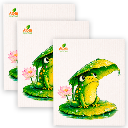 Frog Pond Swedish Dishcloth set of 3 | Water Lily Kitchen Decor | Reusable Sponge Cloth