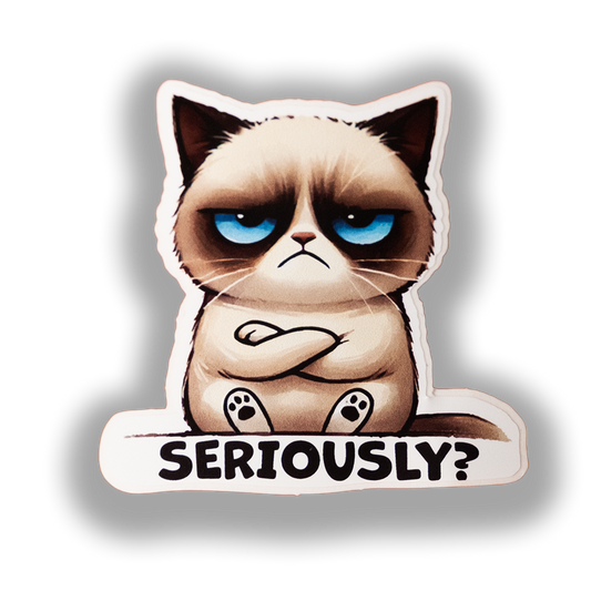 5 pc Grumpy Cat Sticker - Funny "Seriously?" Meme Vinyl Decal | Sarcastic Cat Sticker for Laptops, Water Bottles & Gift Ideas