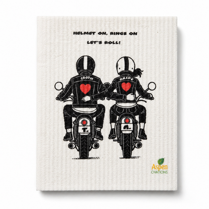 Wedding Swedish Dishcloth Set of 3 dishclotsh Bride Groom Motorcycle | Funny Wedding Gift Dishcloth | Eco Friendly Reusable Kitchen Cloth | Bridal Shower Gift Idea