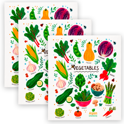 Fresh Veggies set of 3Swedish Dishcloth | Farm Fresh Kitchen Decor | Reusable ECO Cloth