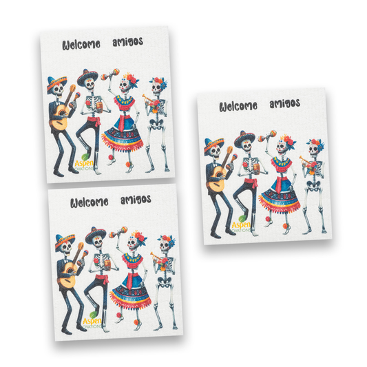 Dia de los muertos-Happy day of the dead Set of 3 Dishcloth Eco-Friendly, Reusable Kitchen Sponge Cloth for Sustainable Cleaning