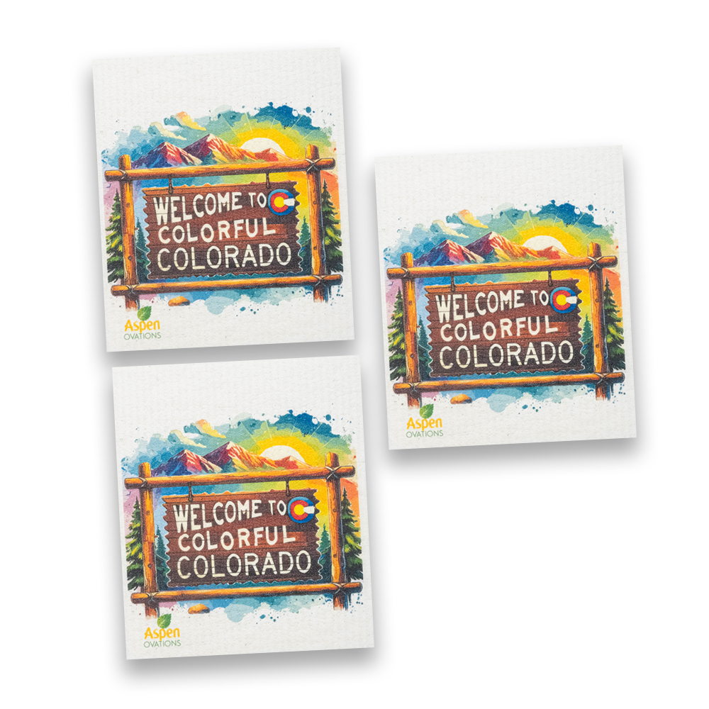 Welcome to Colorful Colorado Set of 3 Swedish Dishcloth – Eco-Friendly Cleaning Cloth, Zero Waste Kitchen Towel, Mountain Travel Gift, Colorado Souvenir, Adventure Home Decor